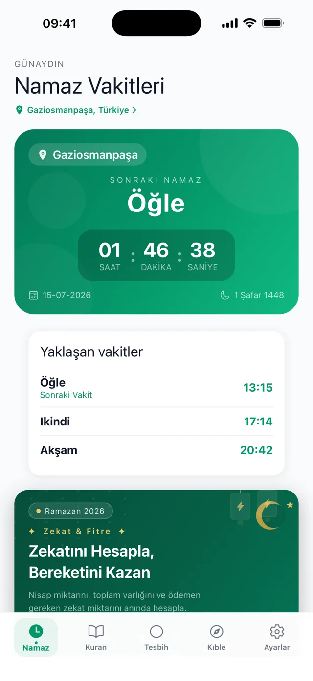 Kıble Yolu - Prayer Times screen