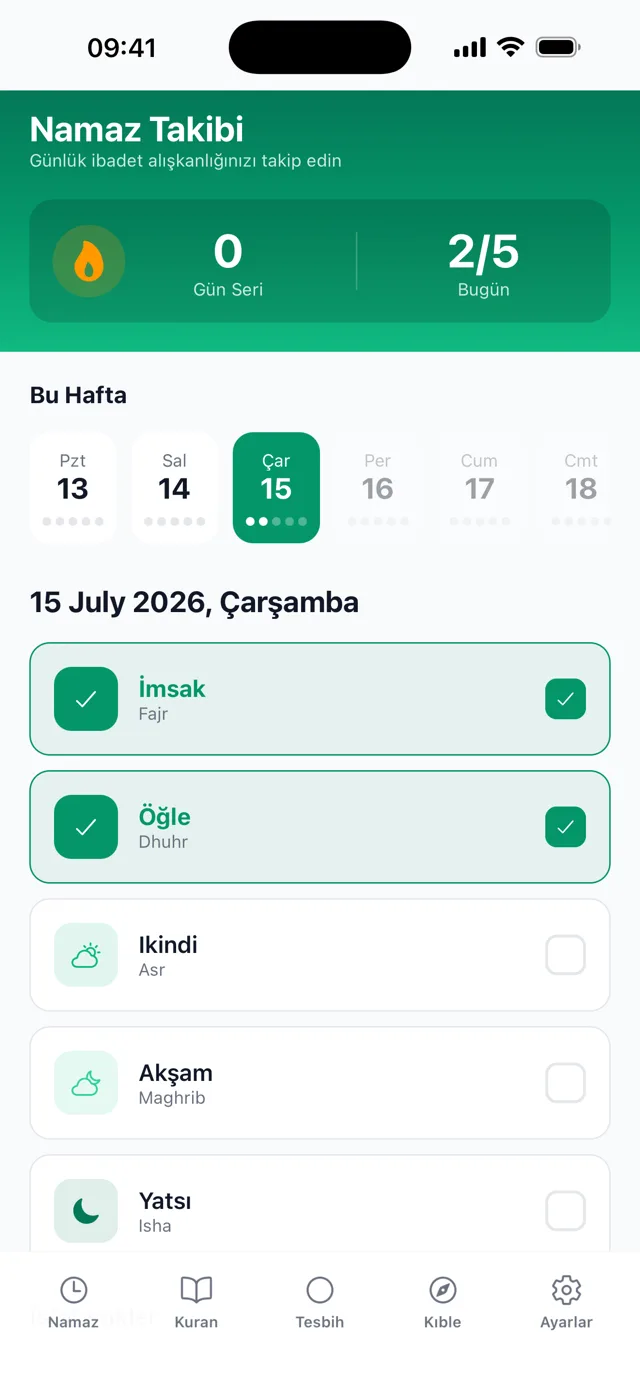 Kıble Yolu - Prayer Tracking screen