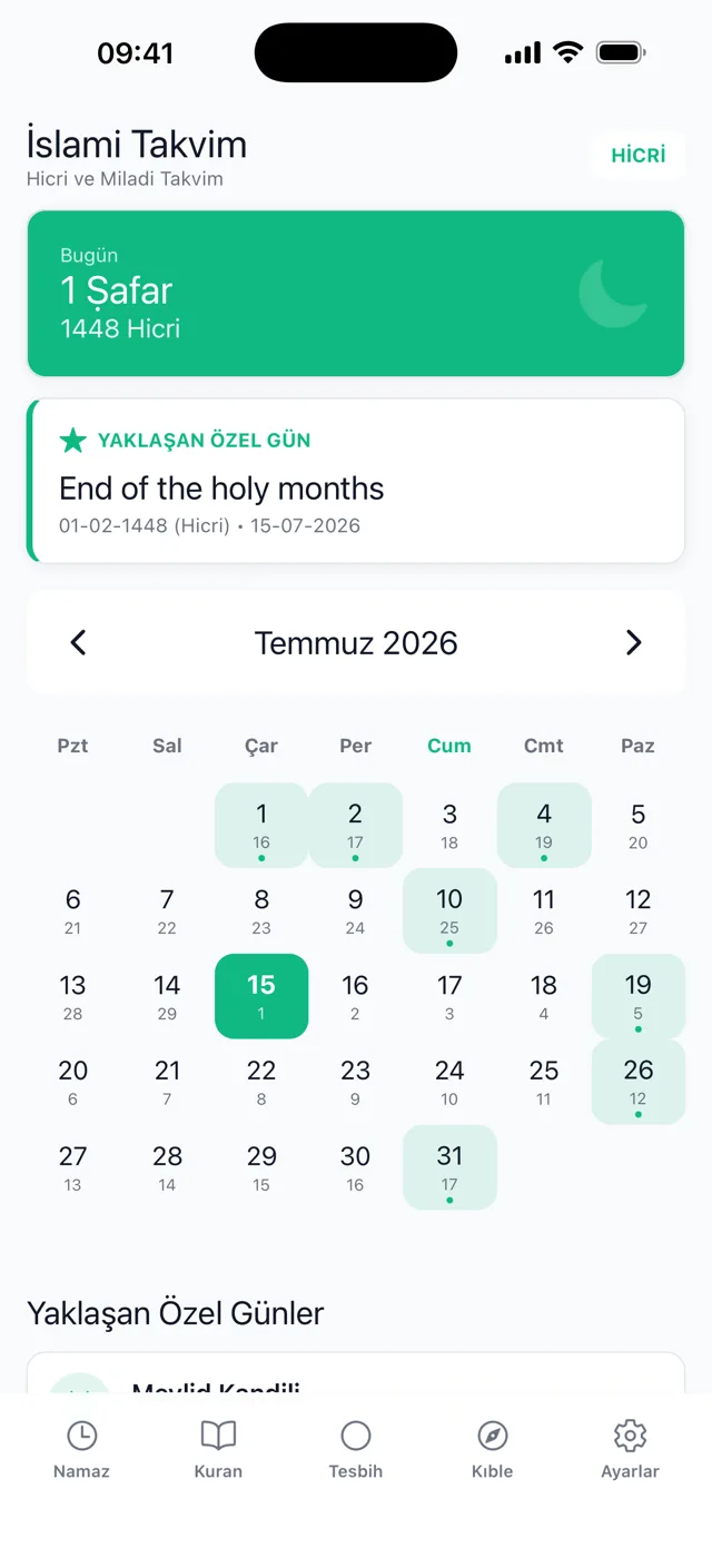 Kıble Yolu - Islamic Calendar screen